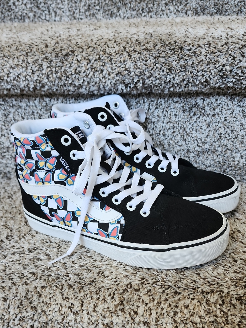 Vans womens High-Top Sneakers butterfly checkered Pattern Canvas Sneakers Sz 6.5